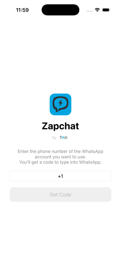 Zapchat's sign-in screen, asking for a phone number
